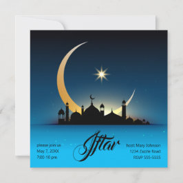 Invitación Mezquita Crescent Luna Ramadán, turquesa, negro