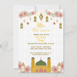 Invitación Mezquita de caligrafía de oro Flores de café Fiest