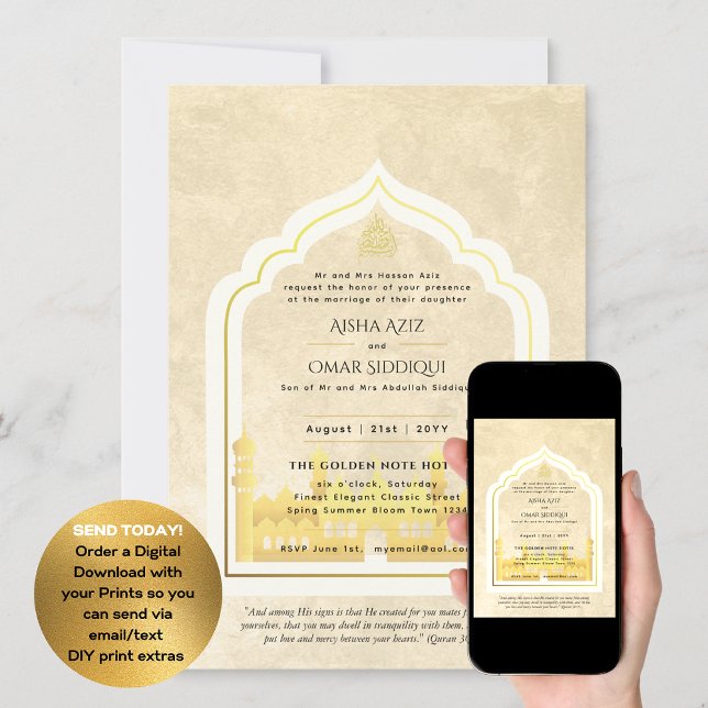 Invitación Mezquita de Oro Boda Islámico LeahG Elegant Nikah (Subido por el creador)