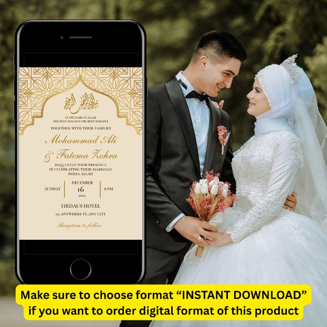 Invitación Mezquita de oro Elegancia Boda musulmán Nikah (Subido por el creador)