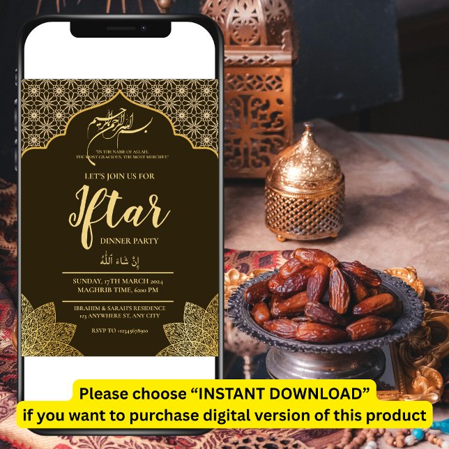 INVITACIÓN MEZQUITA DE ORO RAMADAN IFTAR CENA FIESTA EDITABLE (Subido por el creador)