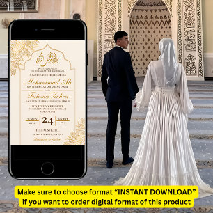 Invitación Mezquita dorada floral Elegancia Boda musulmán Nik