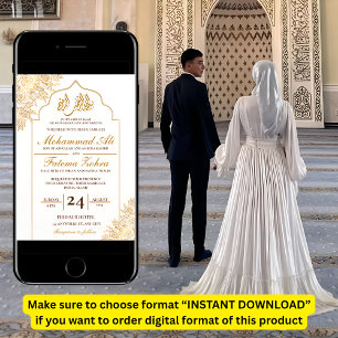 Invitación Mezquita Floral Dorada Elegancia Boda Musulmana Ni