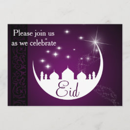 Invitación Mezquita lunar morada Eid Mubarak