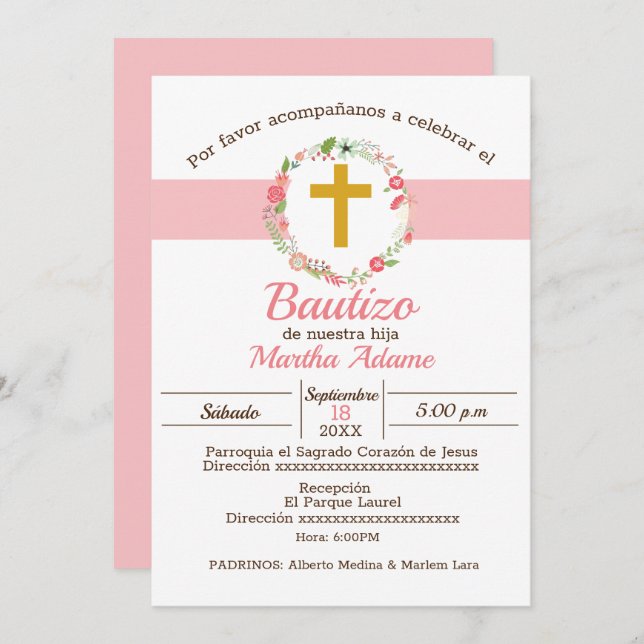 Invitación Mi Bautizo para Niña (Anverso / Reverso)