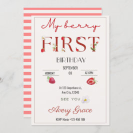 Invitación Mi Berry Primer Cumpleaños Fresas Cutas