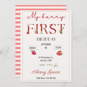 Invitación Mi Berry Primer Cumpleaños Fresas Cutas