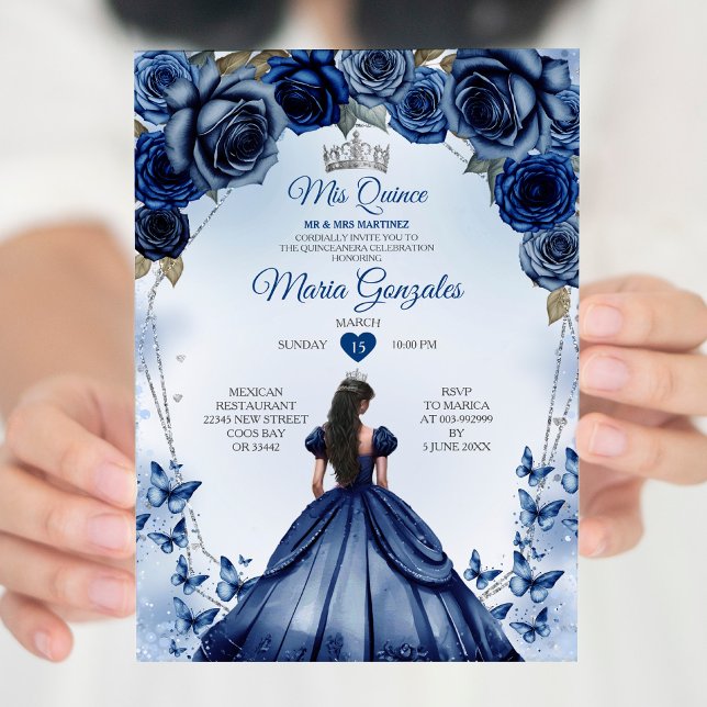 Invitación Mi Corona Floral Azul de la Marina Quince (Subido por el creador)