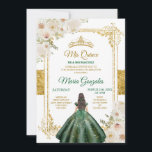 Invitación Mi cumpleaños floral verde y blanca de esmeralda<br><div class="desc">Mi Quince Invitación Quinceanera Invitación Mis Quince Anos,  15º Cumpleaños, </div>