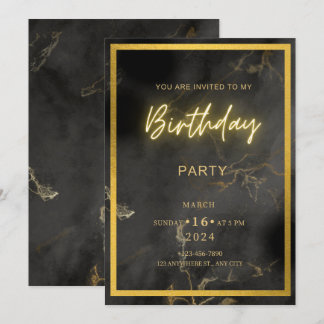 Invitación Mi fiesta de cumpleaños de oro y negro