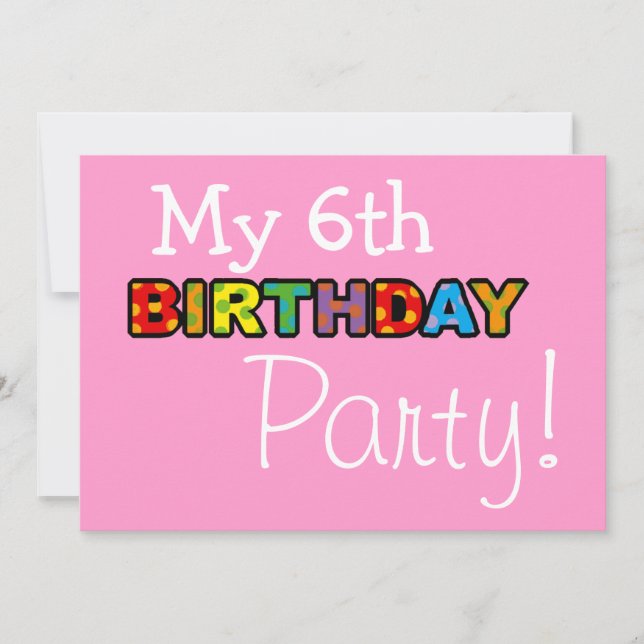 Invitación Mi fiesta de cumpleaños número 6 (Anverso)