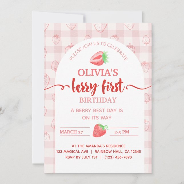 Invitación Mi fruta de fresa Berry First Birday (Anverso)