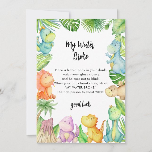 Invitación Mi juego de Baby Shower de dinosaurios rotos de ag (Anverso)