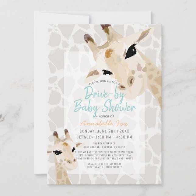 Invitación Mi mamá y su bebé Giraffe Greige Drive-by Baby Sho (Anverso)