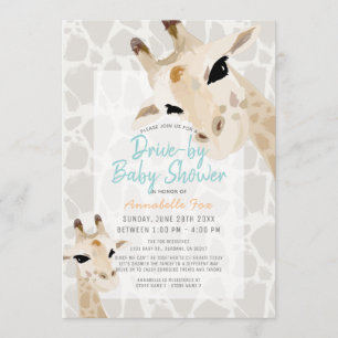 Invitación Mi mamá y su bebé Giraffe Greige Drive-by Baby Sho