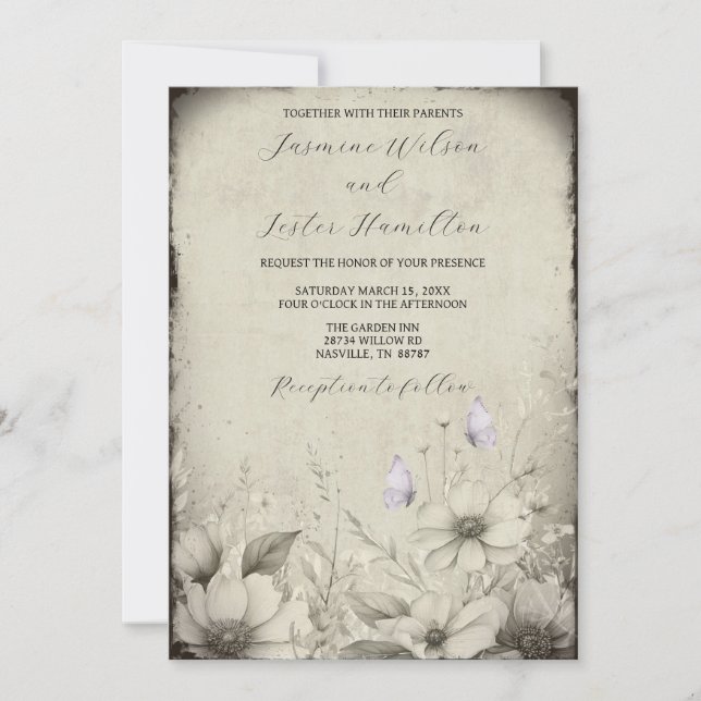 Invitación Mi otro Boda de flores silvestres de media maripos (Anverso)