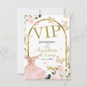 Invitación Mi Pase VIP de Presentación de 3 Años Blush Floral