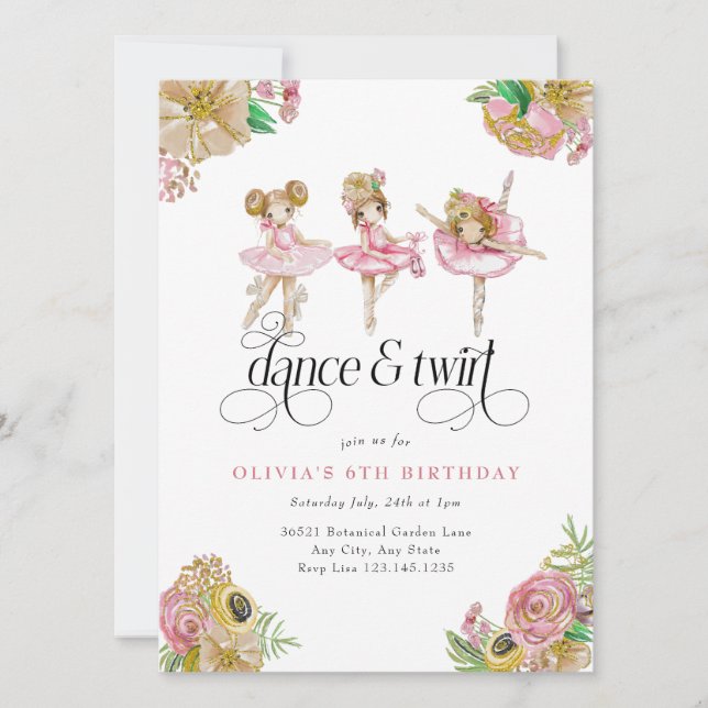 Invitación Mi pequeña Balerina | Fiesta de ballet (Anverso)