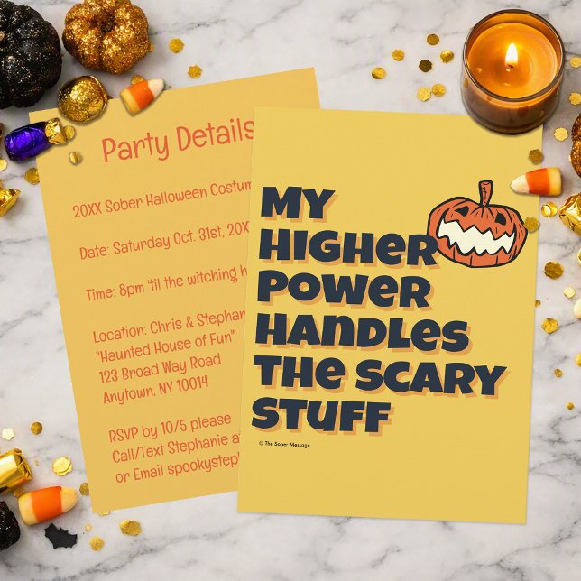 Invitación Mi Poder Superior Maneja Cosas Espantosas | Sobrio (Set the tone for a mindful, sober Halloween celebration with My HP Handles the Scary Stuff Invite.)