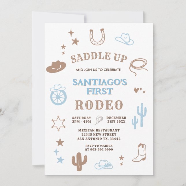 Invitación Mi primer cumpleaños de Rodeo Cowboy (Anverso)