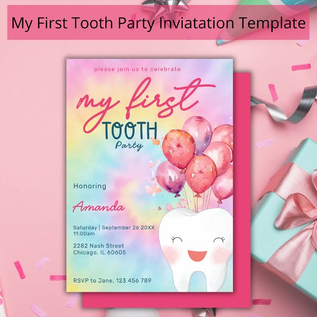 Invitación Mi primer Fiesta dental tie Dye Balloon Girona (Subido por el creador)