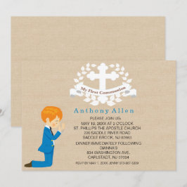 Invitación Mi primer niño de la Santa Comunión que se arrodil