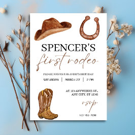 Invitación "Mi primer rodeo" acuarela Primera cumpleaños occi