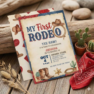 Invitación Mi Primer Rodeo Cumpleaños 12 Cowboy Cuero de Vaca