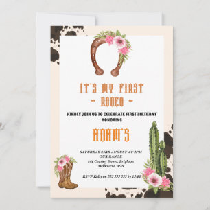 Invitación Mi Primer Rodeo de Vaquero Rosa 