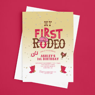 Invitación Mi Primer Rodeo Vaquera Amarilla Cumpleaños 1
