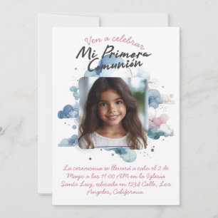 Invitación Mi Primera Comunión con foto acuarela española