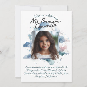 Invitación Mi Primera Comunión con foto acuarela española