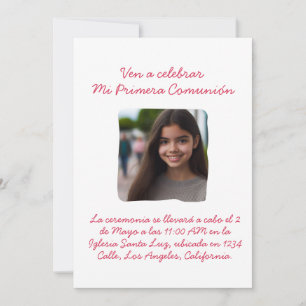 Invitación Mi Primera Comunión con foto Cruz y Flores