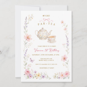Invitación Mi primera fiesta de té de cumpleaños flor silvest