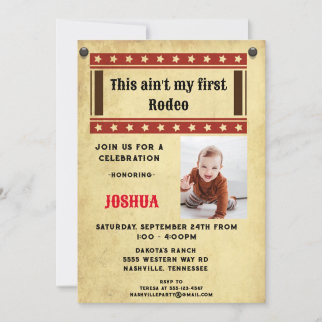 Invitación Mi primera foto de Rodeo Cowboy (Anverso)