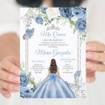 Invitación Mi Quince Dusty Blue & Silver Floral Quinceañera<br><div class="desc">Dusty Blue & Silver Invitación a Quinceañera Floral Quince Quince Anos,  16º cumpleaños, </div>