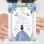 Invitación Mi Quince Dusty Blue & Silver Floral Quinceañera<br><div class="desc">Dusty Blue & Silver Floral Quinceañera Invitación Mis Quince Anos,  15º cumpleaños, </div>