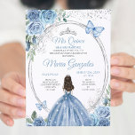 Invitación Mi Quince Dusty Blue & Silver Floral Quinceañera<br><div class="desc">Dusty Blue & Silver Floral Quinceañera Invitación Mis Quince Anos,  15º cumpleaños, </div>