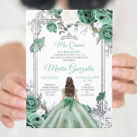 Invitación Mi Quince Dusty Verde y Plata Floral Quinceanera<br><div class="desc">Invitación a Quinceanera de Flores Verdes y Platas Dusty Quince Anos,  15º cumpleaños, </div>