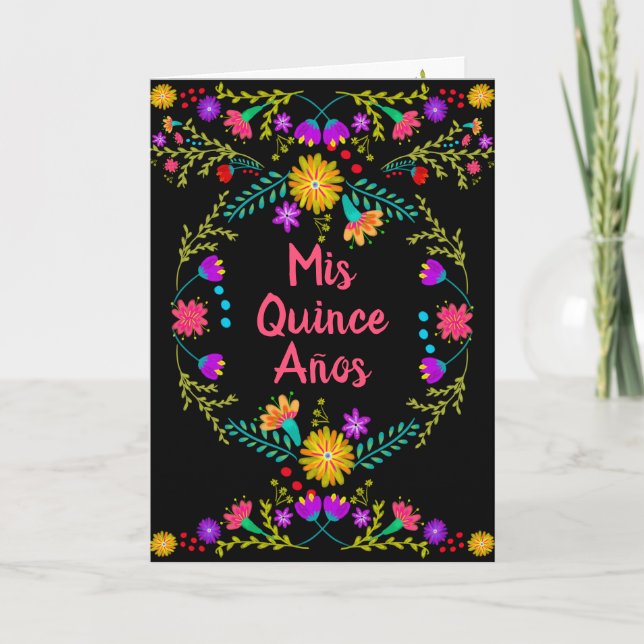 Invitación Mi quinceañera mexicana Fiesta negra (Anverso)