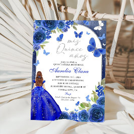 Invitación Mi Rosa Quince Anos Blue Silver Quinceanera