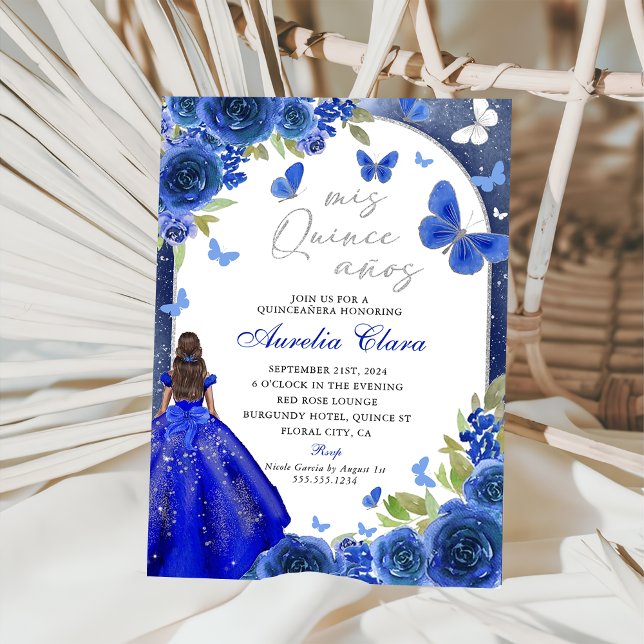 Invitación Mi Rosa Quince Anos Blue Silver Quinceanera (Subido por el creador)