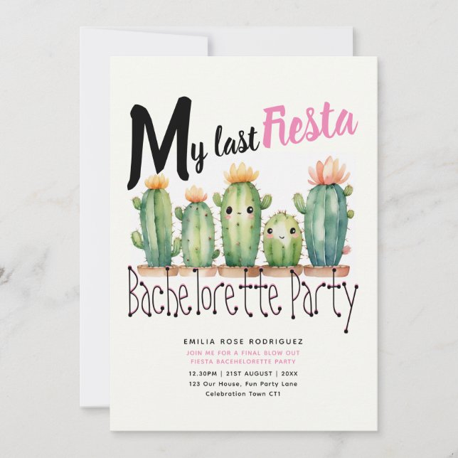 Invitación Mi último tema de Cacti de la Fiesta de la Bachelo (Anverso)