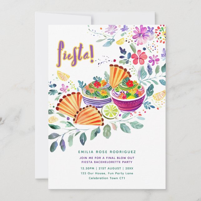 Invitación Mi último tema de comida de la fiesta de la Bachel (Anverso)