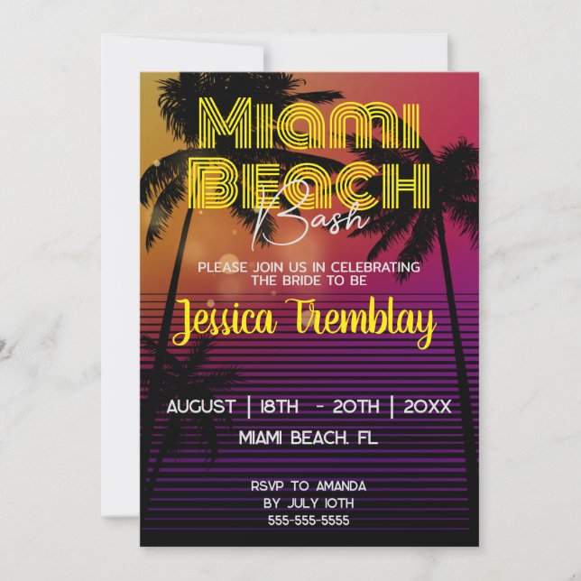 Invitación Miami Beach Bachelorette Weekend Itinerary (Anverso)