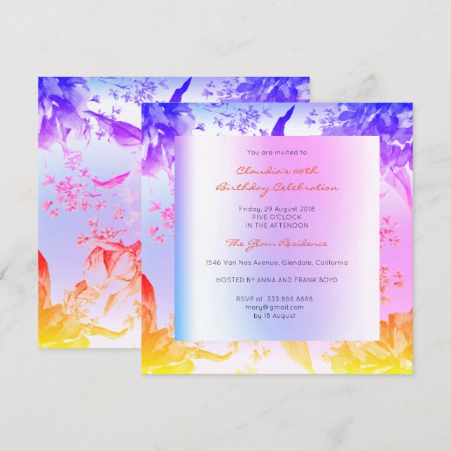 Invitación Miami Cobalt Pink Floral Tropical Peony Cumpleaños (Anverso / Reverso)