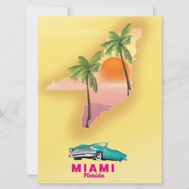 Invitación Miami Florida illustrated map poster (Anverso)