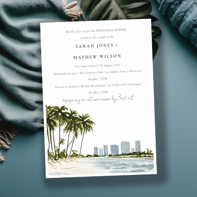 Invitación Miami Florida Palm Trees Beach Ensayo Cena (Subido por el creador)