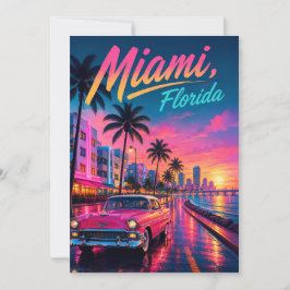 Invitación Miami Florida Retro Neon Atardecer Viaje