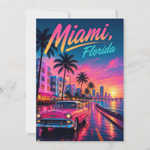 Invitación Miami Florida Retro Neon Atardecer Viaje